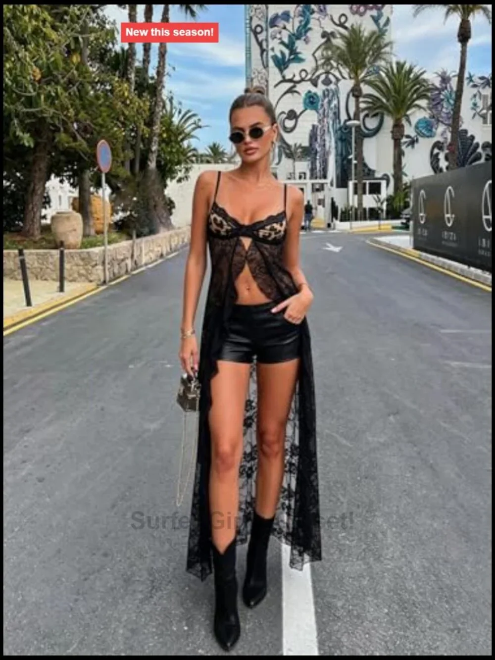 Leopard Spaghetti Strap Mesh Lace Long Tank Top Backless Maxi Cami